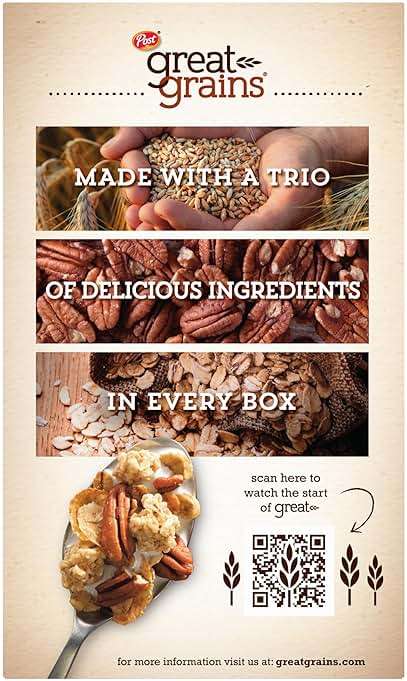 Great Grains Crunchy Pecans Breakfast Cereal for Adults, Crispy Flakes and Granola Clusters, Non-GMO, Heart Healthy, Made with Whole Grain, 16 oz Box | Non-GMO, Heart Healthy, Made with Whole Grain, - Image 7