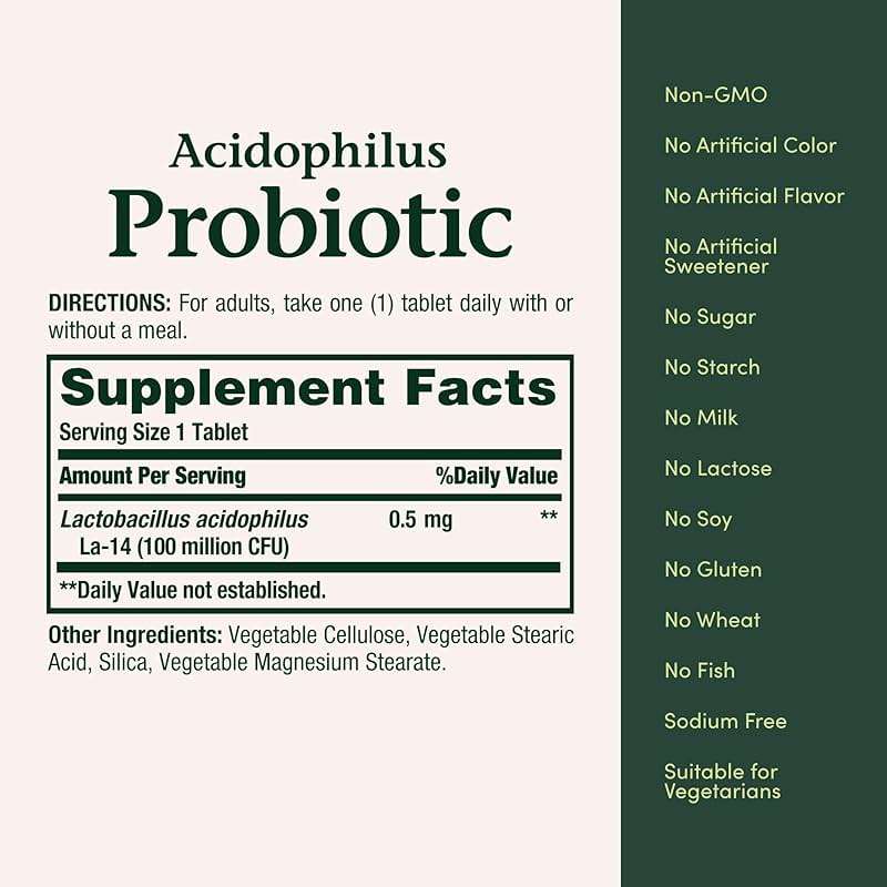Nature's Bounty Lactobacillus Acidophilus Probiotic Supplement - Daily Probiotic for Women/Men Digestive Health, 100 Million Organisms, Vegetarian, 1 Serving per Day, 120 Tablets - Image 6