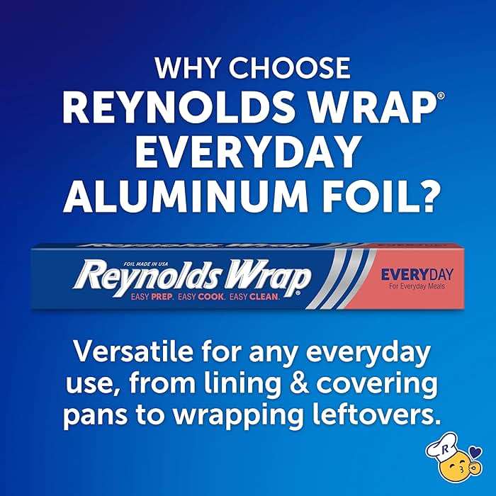 Reynolds Wrap Everyday Strength Aluminum Foil Roll, Freezer Safe and Grill Safe, Great for Foil Packets and Home Cooking, 12 Inches Wide, 200 Total Sq. Ft. - Image 8