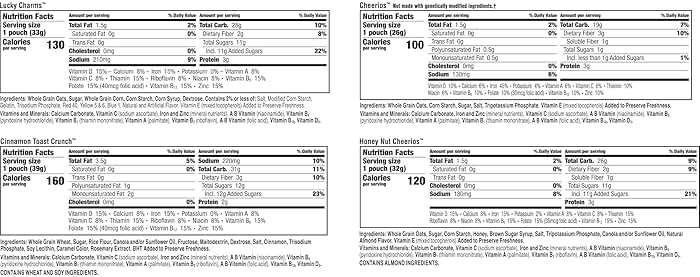 General Mills Cereal Variety Pack, Lucky Charms, Cinnamon Toast Crunch, Cheerios, and Honey Nut Cheerios, 8 Single Serve Pouches, 9.14 oz - Image 2