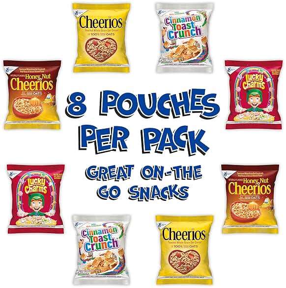 General Mills Cereal Variety Pack, Lucky Charms, Cinnamon Toast Crunch, Cheerios, and Honey Nut Cheerios, 8 Single Serve Pouches, 9.14 oz - Image 3