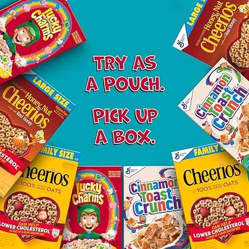 General Mills Cereal Variety Pack, Lucky Charms, Cinnamon Toast Crunch, Cheerios, and Honey Nut Cheerios, 8 Single Serve Pouches, 9.14 oz - Image 6