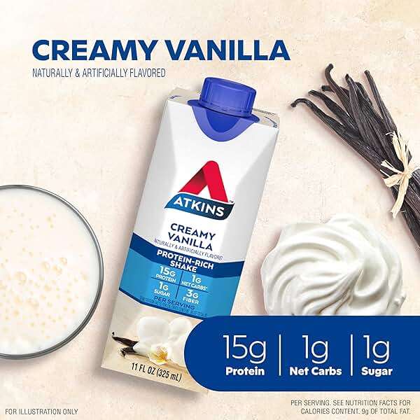 Atkins Vanilla High Protein Shake, 15g Protein, Low Glycemic, Low Carb and Low Sugar Protein Shakes, Keto Friendly Ready to Drink Shakes, 12 Vanilla Flavored Protein Shakes - Image 4