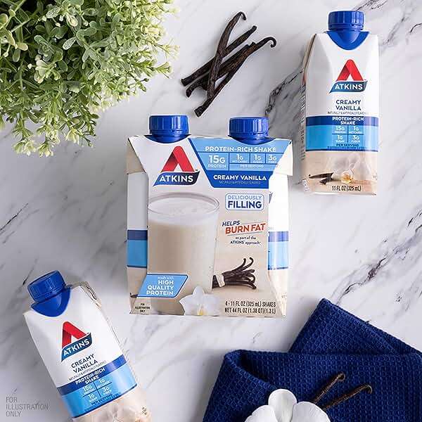 Atkins Vanilla High Protein Shake, 15g Protein, Low Glycemic, Low Carb and Low Sugar Protein Shakes, Keto Friendly Ready to Drink Shakes, 12 Vanilla Flavored Protein Shakes - Image 7