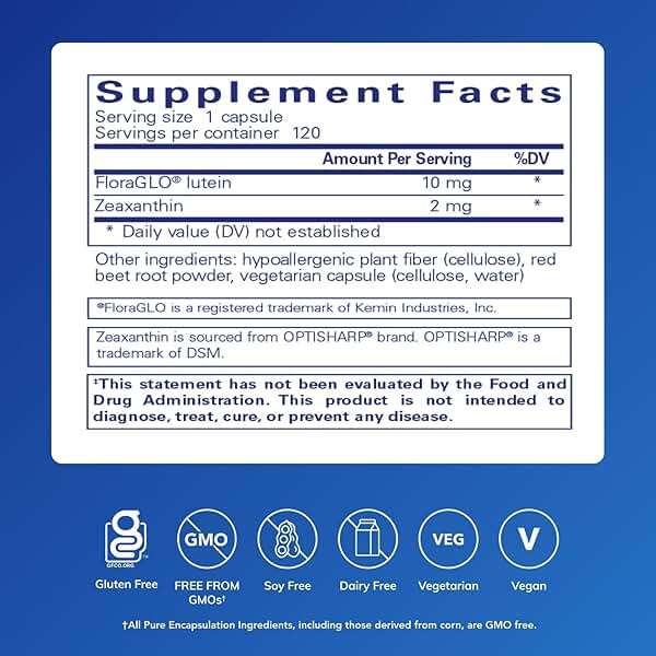 Pure Encapsulations Lutein & Zeaxanthin - Supports Overall Vision* - Maintains Macular Pigment & Eye Health* - Antioxidant Support* - Vegan-Friendly & Non-GMO - 120 Capsules - Image 2