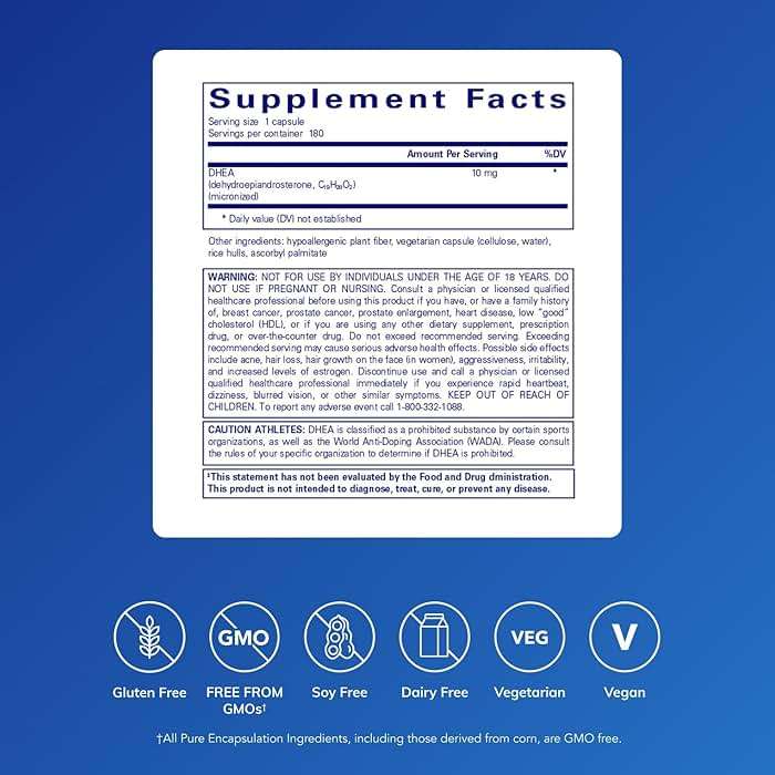 Pure Encapsulations DHEA 10 mg - Adrenal Supplement for Immune Support, Metabolism & Hormone Balance* - with Micronized DHEA - 180 Capsules - Image 2