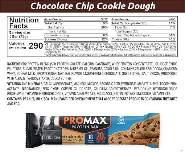 Promax Protein Bar, Chocolate Chip Cookie Dough, 20g High Protein, Gluten Free, 12 Count - Image 3