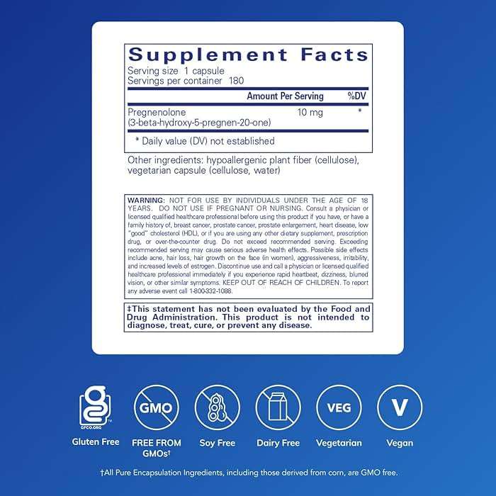 Pure Encapsulations Pregnenolone 10 mg - Support Memory & Hormone Balance* - Hormone Precursor - Gluten Free & Non-GMO - 180 Capsules - Image 2