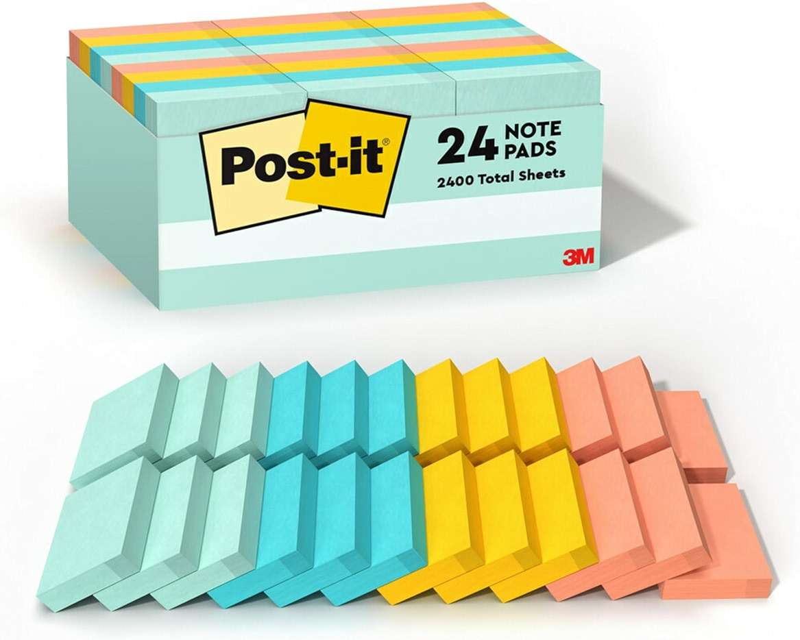 Post-it Notes, 1 3/8 in x 1 7/8 in, 24 Sticky Note Pads, 100 Sheets per Pad, Beachside Café Collection, School Supplies and Office Products - Image 1