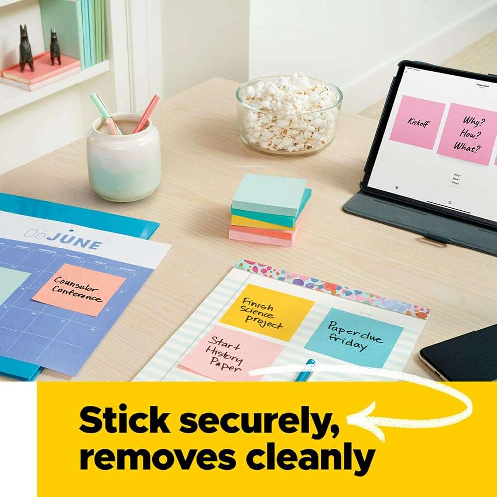 Post-it Notes, 1 3/8 in x 1 7/8 in, 24 Sticky Note Pads, 100 Sheets per Pad, Beachside Café Collection, School Supplies and Office Products - Image 5