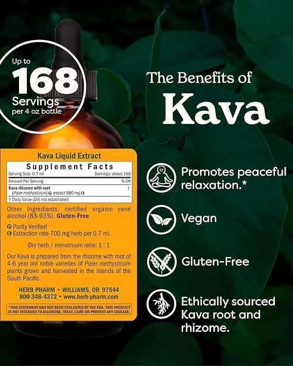 Herb Pharm Kava Root Liquid Extract: Reduces Stress, Relaxing, Vegan, Non-GMO Kava Kava Tincture for Calm & Relaxed Mind, Made with Noble Kava, Gluten-Free, Up to 3 Month Supply, 4 oz - Image 2