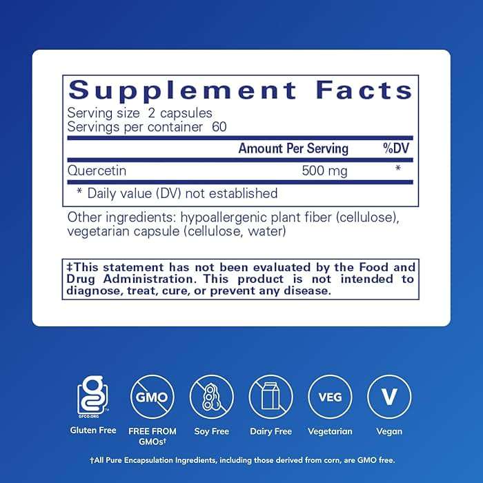 Pure Encapsulations Quercetin - 500 mg - Immune Support, Cellular Health & Heart Health* - Antioxidant Supplement - Gluten Free & Non-GMO - 120 Capsules - Image 2