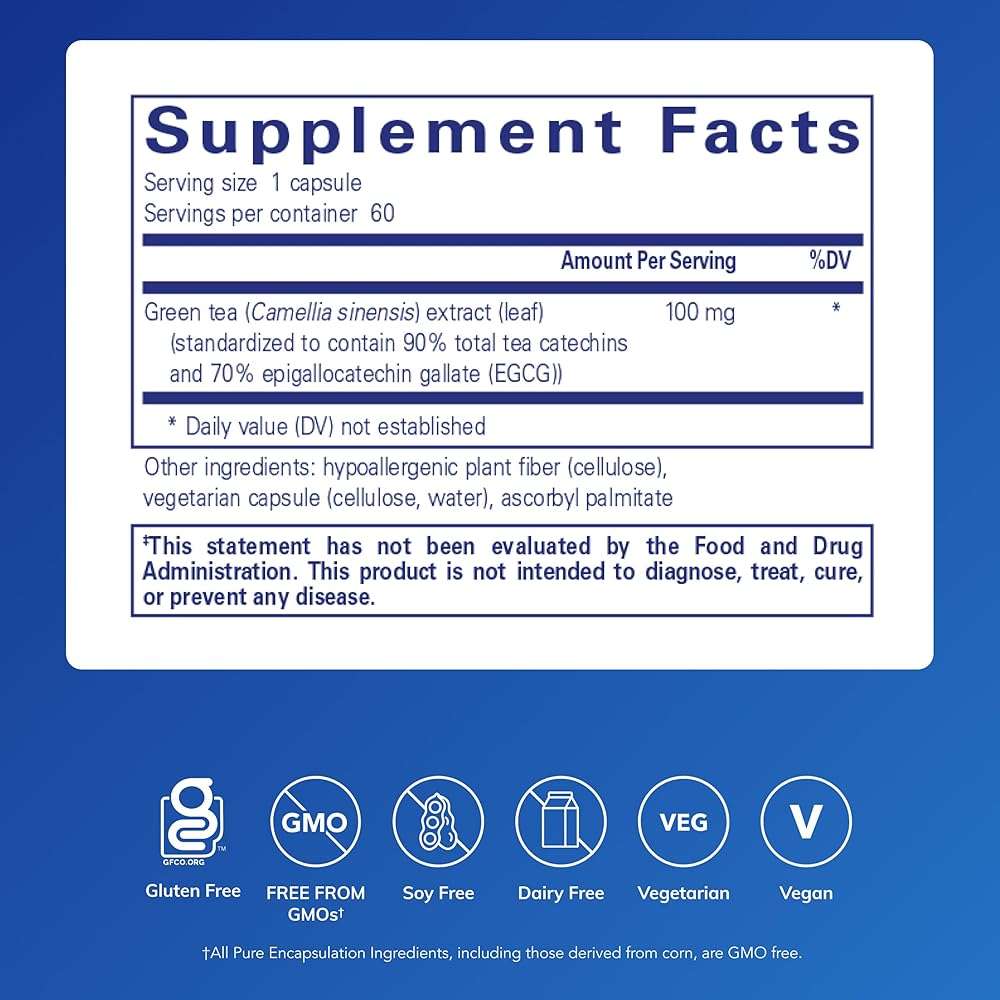 Pure Encapsulations Green Tea Extract (Decaffeinated) | Hypoallergenic Antioxidant Support for All Cells in the Body* | 60 Capsules - Image 2