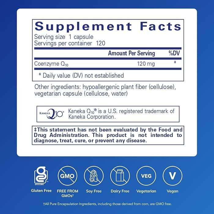 Pure Encapsulations CoQ10 120 mg - Coenzyme Q10 Supplement for Heart Health, Energy, Antioxidants, Brain & Memory Health - Cellular Health, Cognition & Cardiovascular Support* - 120 Capsules - Image 2