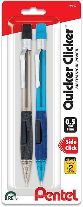Pentel Quicker Clicker Mechanical Pencil, 0.50 mm, Assorted, 2 Per Pack (PD345BP2-K6) - Image 1