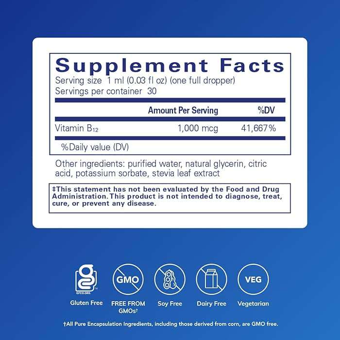Pure Encapsulations B12 Liquid | 1,000 mcg Vitamin B12 (Methylcobalamin) Supplement to Support Nerves, Immune Health, Energy, and Cognitive Function* | 1 fl. oz. - Image 2