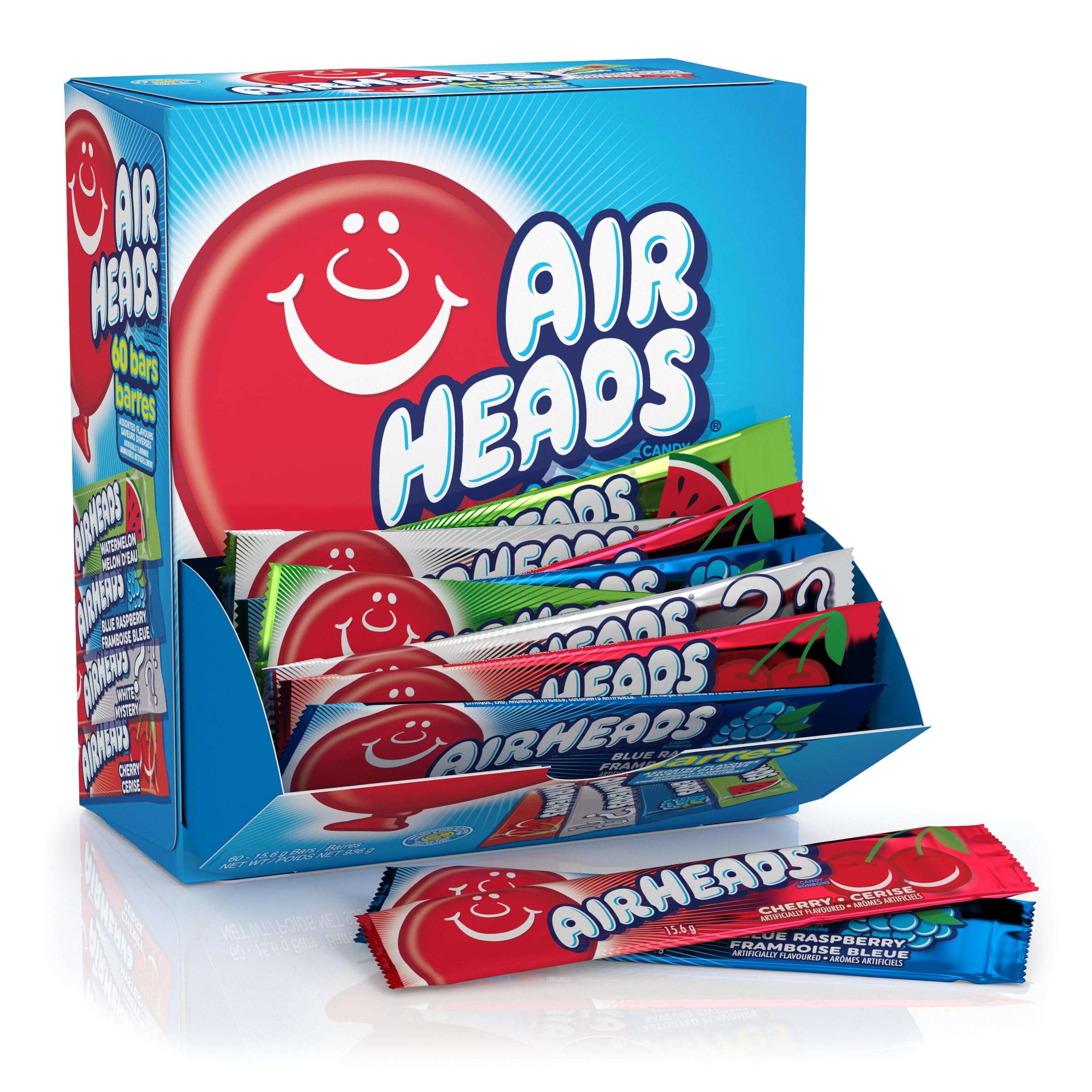Airheads Full-Size Candy Bars, Taffy Candy Bulk Variety Pack, Individually Wrapped, Six Assorted Fruit Flavors Artificially Flavored, 60 Count Box - Image 1