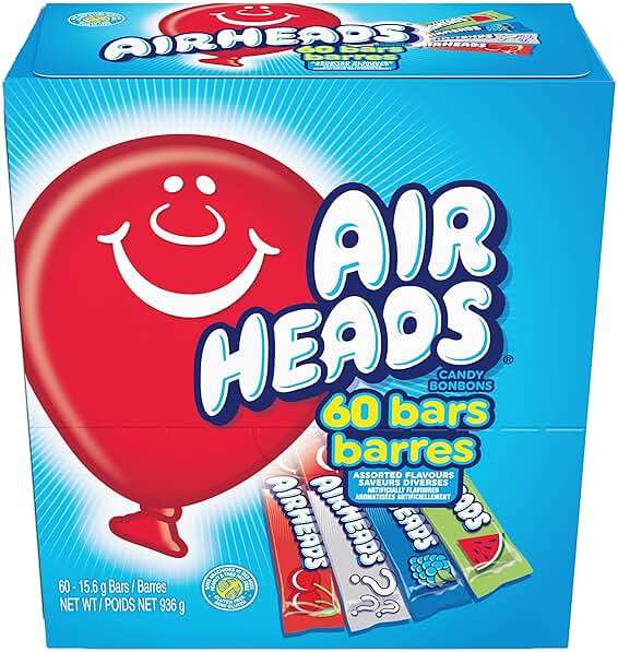 Airheads Full-Size Candy Bars, Taffy Candy Bulk Variety Pack, Individually Wrapped, Six Assorted Fruit Flavors Artificially Flavored, 60 Count Box - Image 2