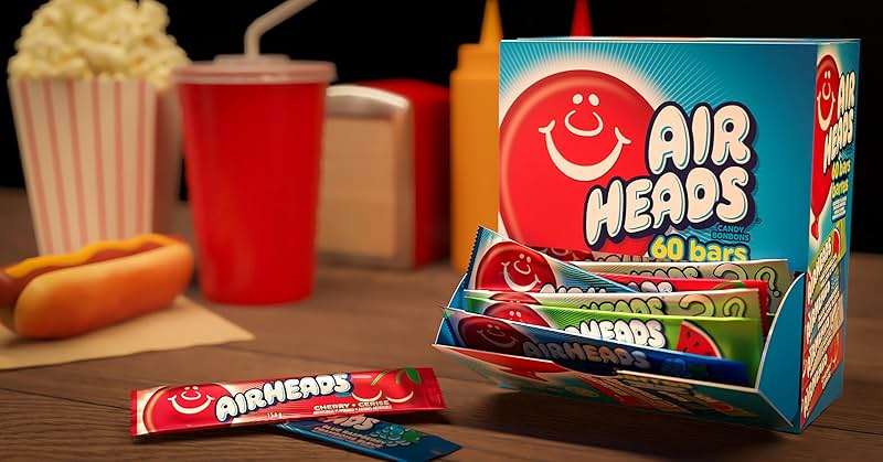 Airheads Full-Size Candy Bars, Taffy Candy Bulk Variety Pack, Individually Wrapped, Six Assorted Fruit Flavors Artificially Flavored, 60 Count Box - Image 6