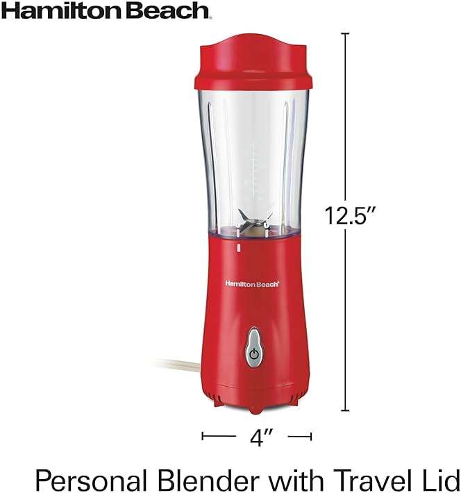 Hamilton Beach Portable Blender for Shakes and Smoothies, 14 Oz BPA Free Travel Cup & Lid, Durable Stainless Steel Blades, Personal Smoothie Blender, Red (51101RV) - Image 3