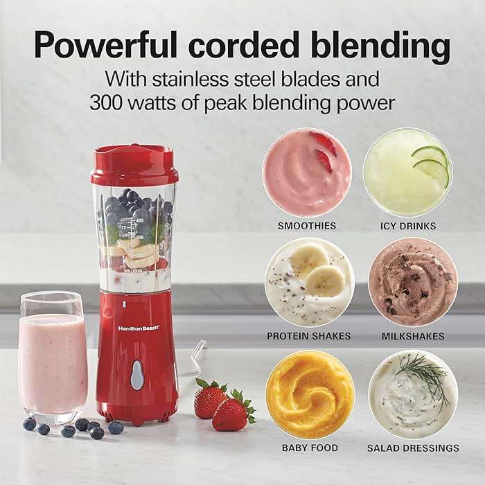 Hamilton Beach Portable Blender for Shakes and Smoothies, 14 Oz BPA Free Travel Cup & Lid, Durable Stainless Steel Blades, Personal Smoothie Blender, Red (51101RV) - Image 5