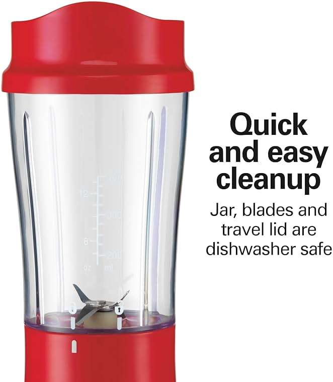 Hamilton Beach Portable Blender for Shakes and Smoothies, 14 Oz BPA Free Travel Cup & Lid, Durable Stainless Steel Blades, Personal Smoothie Blender, Red (51101RV) - Image 6