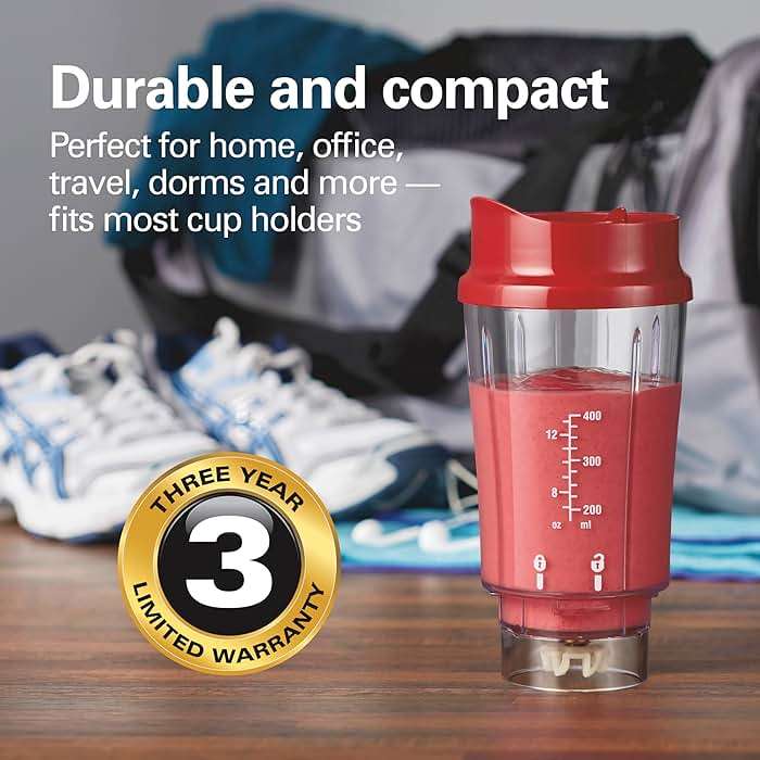 Hamilton Beach Portable Blender for Shakes and Smoothies, 14 Oz BPA Free Travel Cup & Lid, Durable Stainless Steel Blades, Personal Smoothie Blender, Red (51101RV) - Image 7