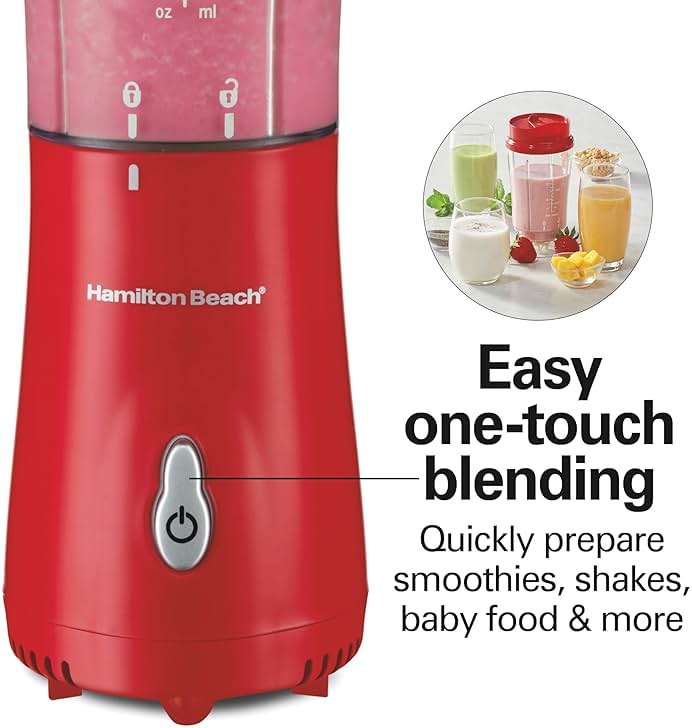 Hamilton Beach Portable Blender for Shakes and Smoothies, 14 Oz BPA Free Travel Cup & Lid, Durable Stainless Steel Blades, Personal Smoothie Blender, Red (51101RV) - Image 8
