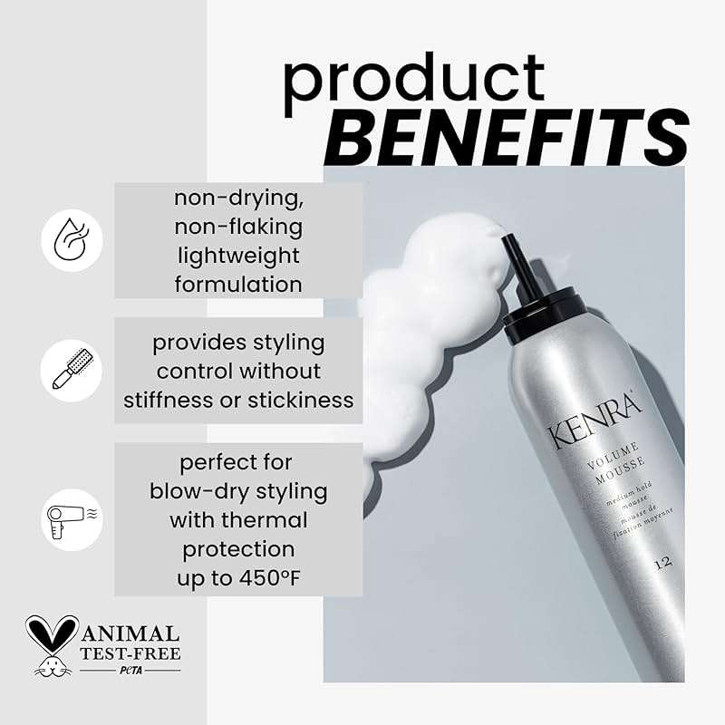 Kenra Professional Volume Mousse 12 | Firm Hold Mousse | Alcohol Free | Non-drying, Non-flaking Lightweight Formula | Tames Frizz & Conditions | Thermal Protection up to 45F | All Hair Types - Image 2