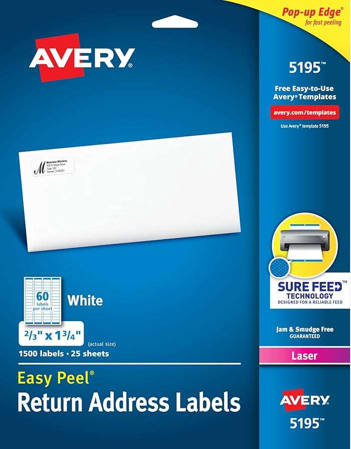 Avery Printable Return Address Labels, Sure Feed Technology, 2/3" x 1-3/4", White, 1,500 Blank Mailing Labels (05195) - Image 1