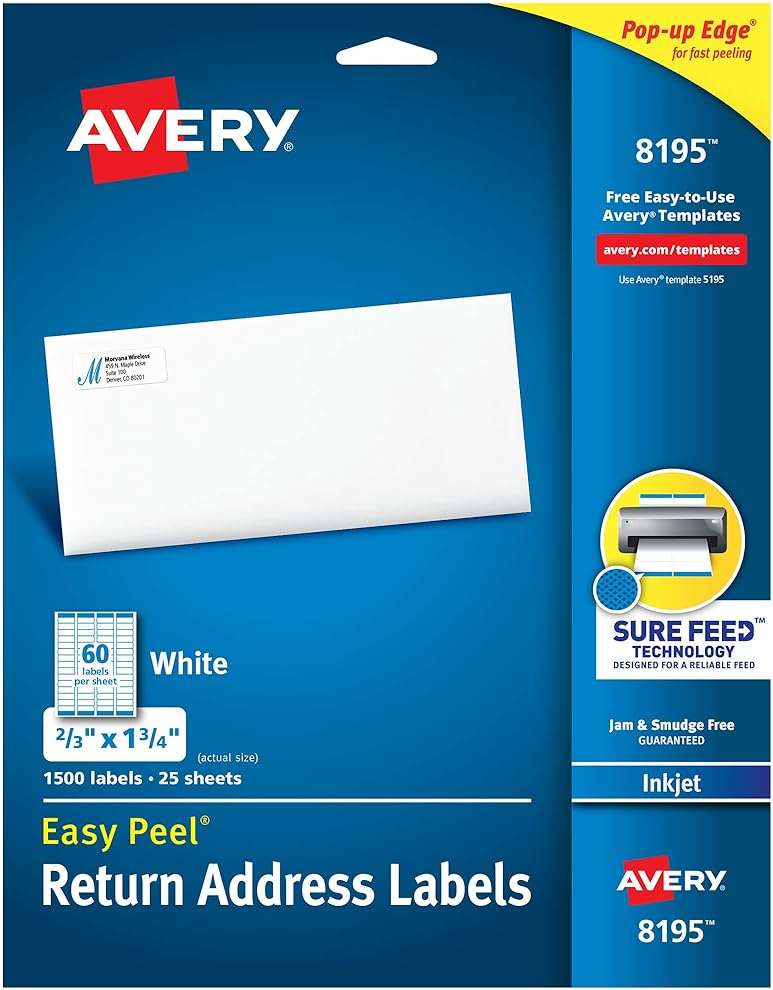 Avery Printable Return Address Labels, Sure Feed Technology, 2/3" x 1-3/4", White, 1,500 Blank Mailing Labels (08195) - Image 1