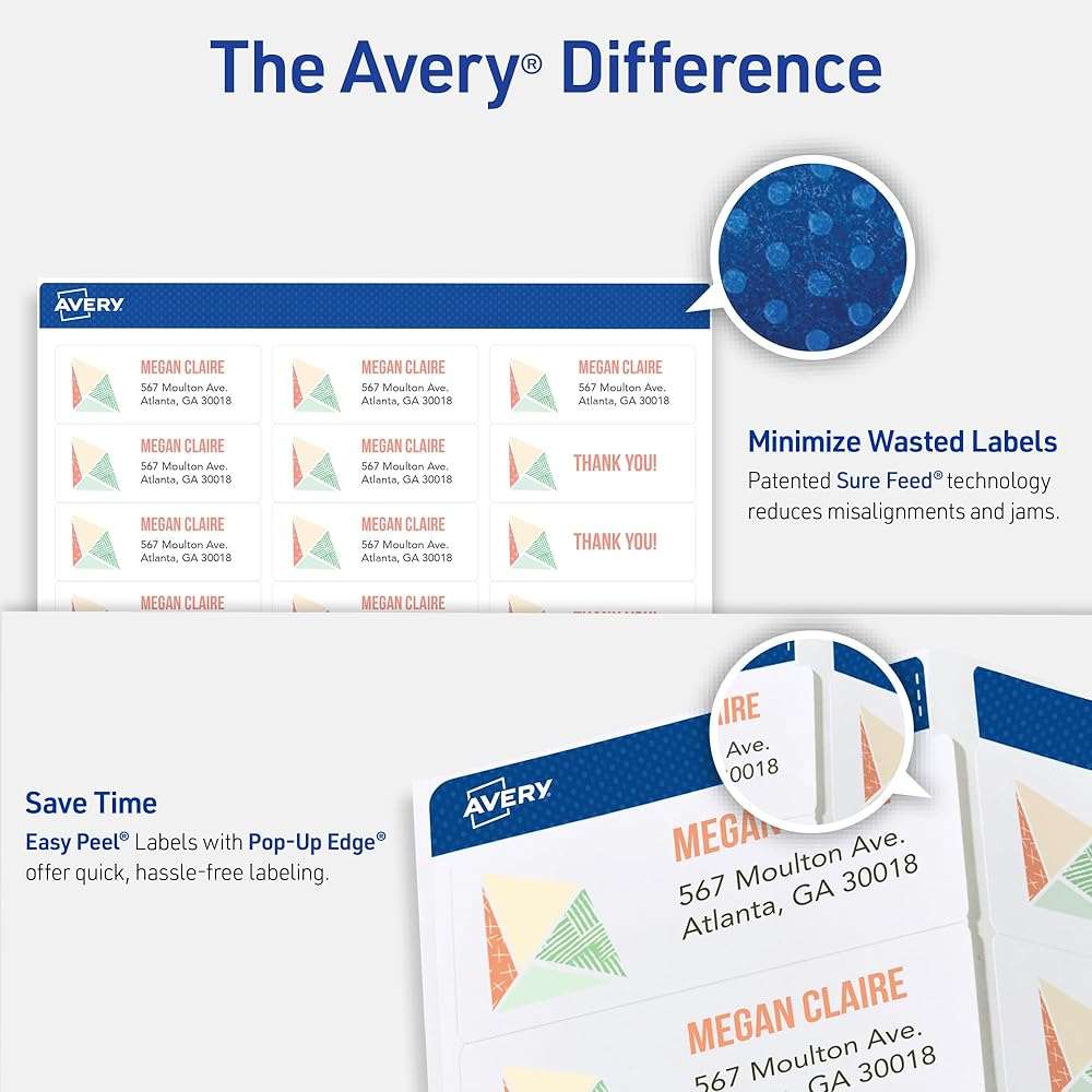 Avery Printable Return Address Labels, Sure Feed Technology, 2/3" x 1-3/4", White, 1,500 Blank Mailing Labels (08195) - Image 3
