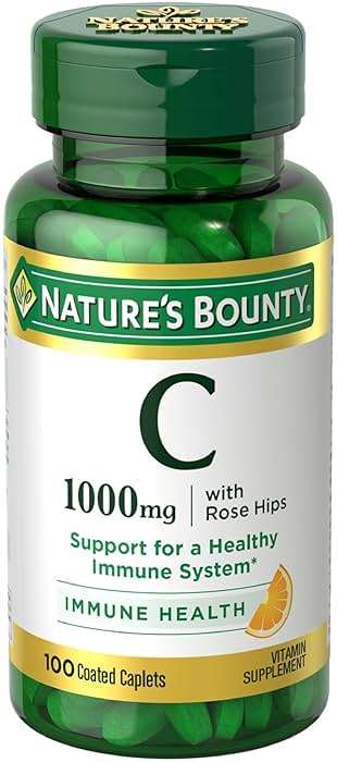 Nature’s Bounty Vitamin C + Rose Hips, Immune Support, 1000mg Vitamin C, Coated Caplets, 1 Serving per Day, Vegetarian Caplets, 100 Ct - Image 1