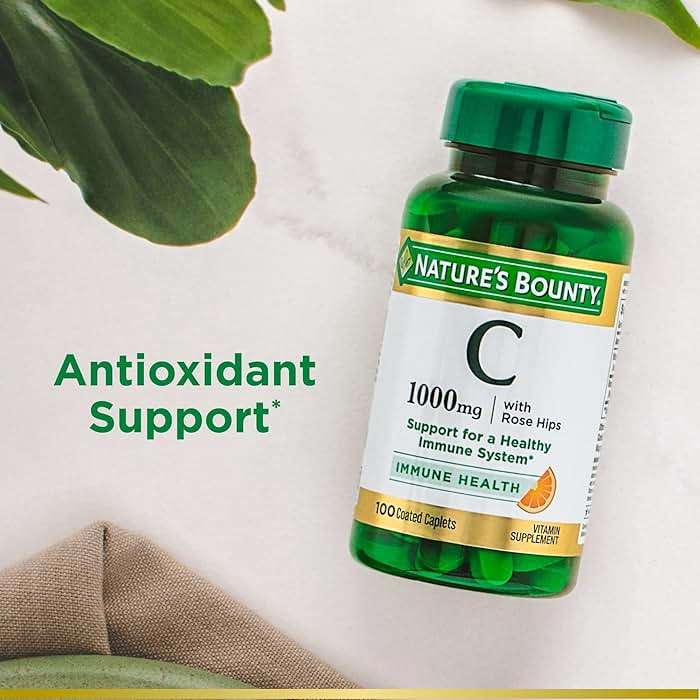 Nature’s Bounty Vitamin C + Rose Hips, Immune Support, 1000mg Vitamin C, Coated Caplets, 1 Serving per Day, Vegetarian Caplets, 100 Ct - Image 4