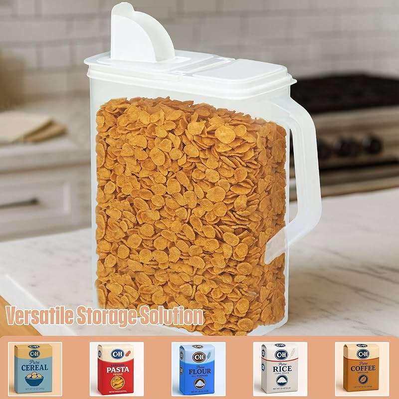 Buddeez Bulk Food Storage Container - 8 Quart All Purpose Clear & Large Pantry and Kitchen Organization and Storage - Cereal, Flour, Sugar, Rice Dispenser, EZ Grip Handle, EZ Pour Spout (White Lid) - Image 5