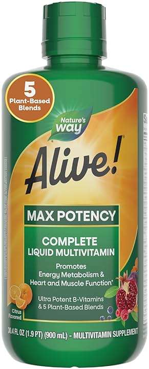 Nature's Way Alive! Max Potency Complete Liquid Multivitamin, Liquid Vitamin Promotes Energy Metabolism, Heart & Muscle Function* with Vitamins A, B, C, D, Multivitamins for Women & Men, 30.4 Fl Oz - Image 1