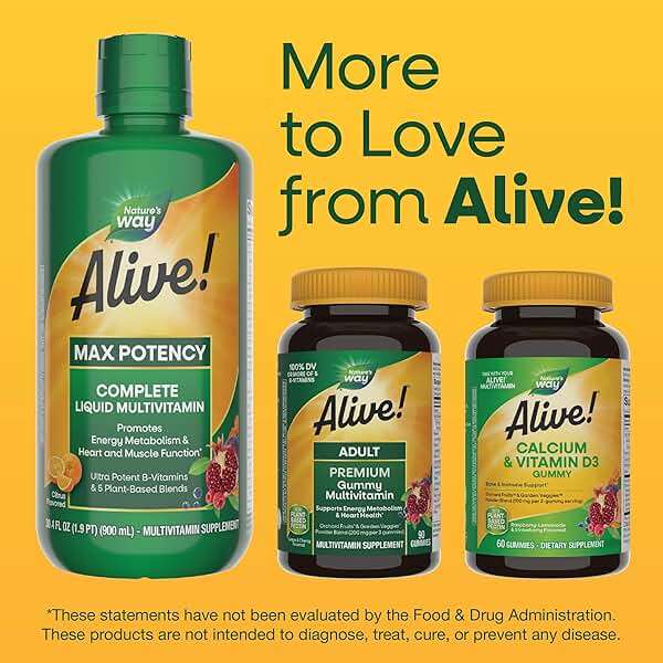Nature's Way Alive! Max Potency Complete Liquid Multivitamin, Liquid Vitamin Promotes Energy Metabolism, Heart & Muscle Function* with Vitamins A, B, C, D, Multivitamins for Women & Men, 30.4 Fl Oz - Image 7