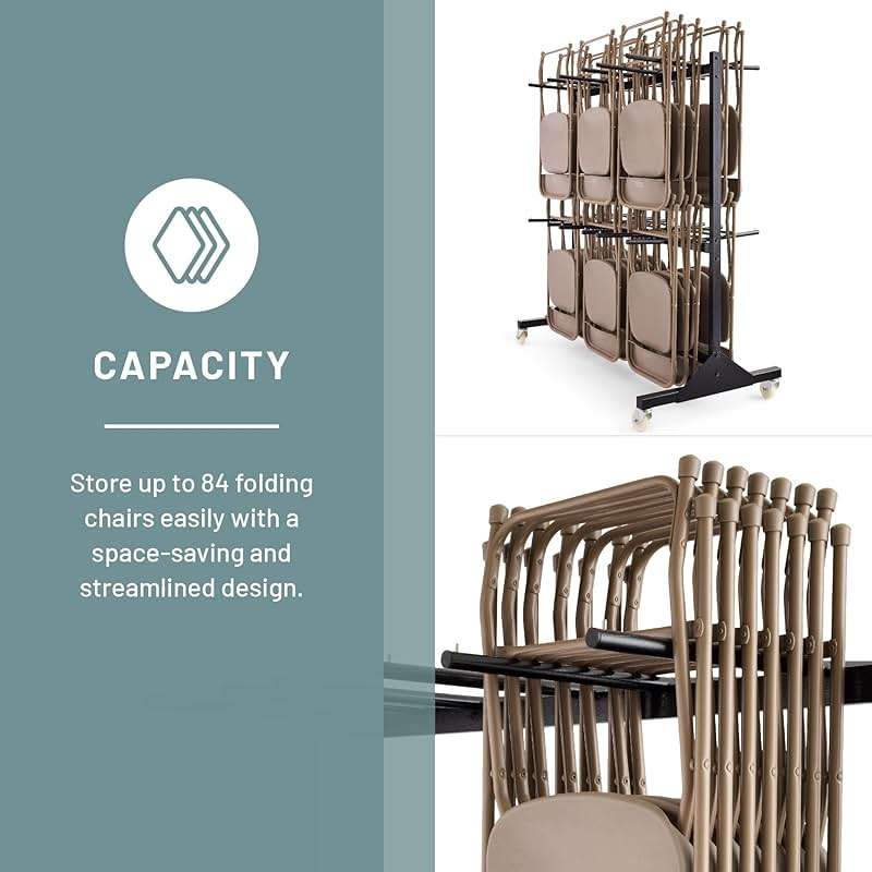 Safco 2 Tier Folding Chair Cart, Heavy Duty Powder Coated Storage Cart, Holds 84 Chairs, Commercial-Grade Steel, Black - Image 5
