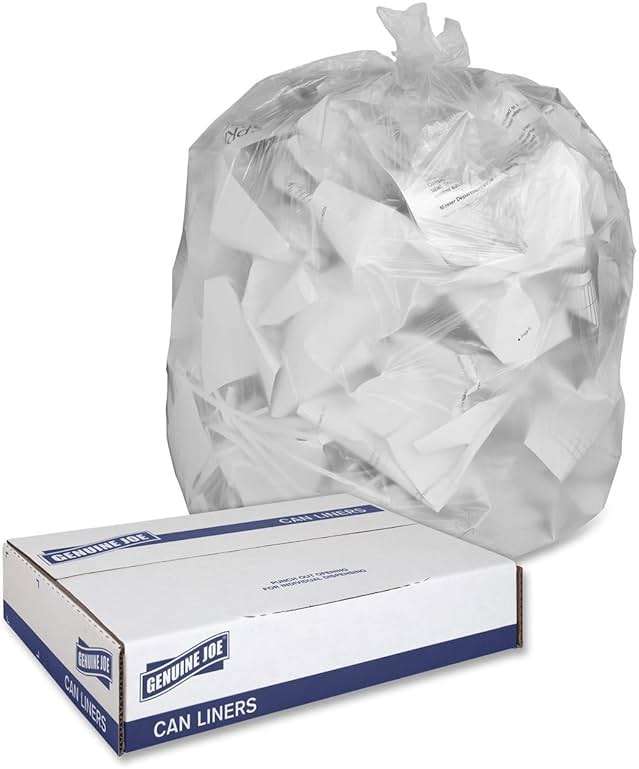 Genuine Joe GJO01011 Low-Density Trash Can Liner, 16 Gallon Capacity, 31" Length x 24" Width x 0.60 mil Thickness, Clear (Box of 500) - Image 2