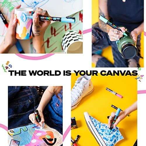 posca Paint Markers, 3M Fine Point Acrylic Paint Pens with Reversible Tips, Art Supplies For Gifts, Decorations Fabric, Metal, Glass, Wood and Canvas, Set of 15 - Image 5