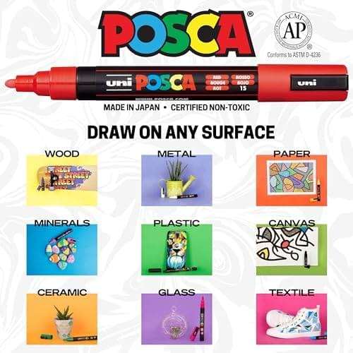 posca Paint Markers, 3M Fine Point Acrylic Paint Pens with Reversible Tips, Art Supplies For Gifts, Decorations Fabric, Metal, Glass, Wood and Canvas, Set of 15 - Image 6