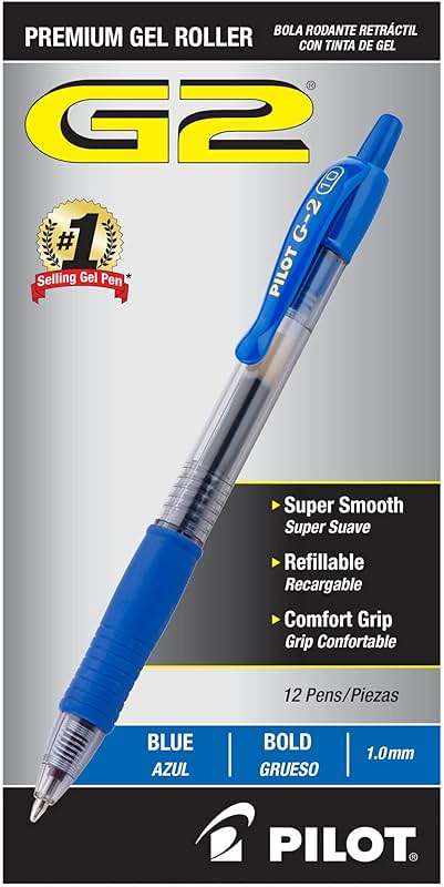 Pilot G2 Premium Gel Roller Pens, Bold Point 1 mm, Blue Ink Pens Bold Point, Pack of 12 - Ideal for School, Journaling, and Office Writing - Image 1
