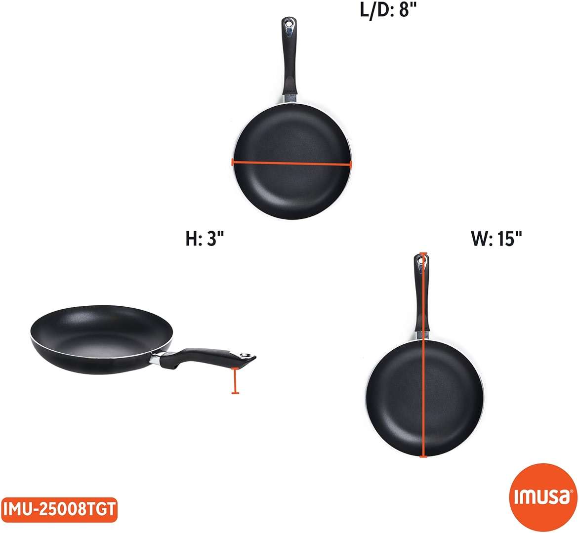 IMUSA 8in Bistro Aluminum Nonstick Fry Pan with Cool Touch Handle, Small Skillet for Eggs, Omelets, Sauteing, and Everyday Cooking, Black - Image 2