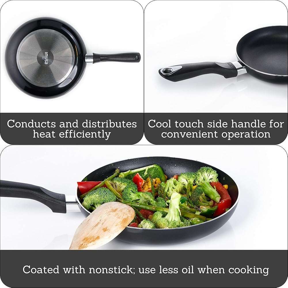 IMUSA 8in Bistro Aluminum Nonstick Fry Pan with Cool Touch Handle, Small Skillet for Eggs, Omelets, Sauteing, and Everyday Cooking, Black - Image 3