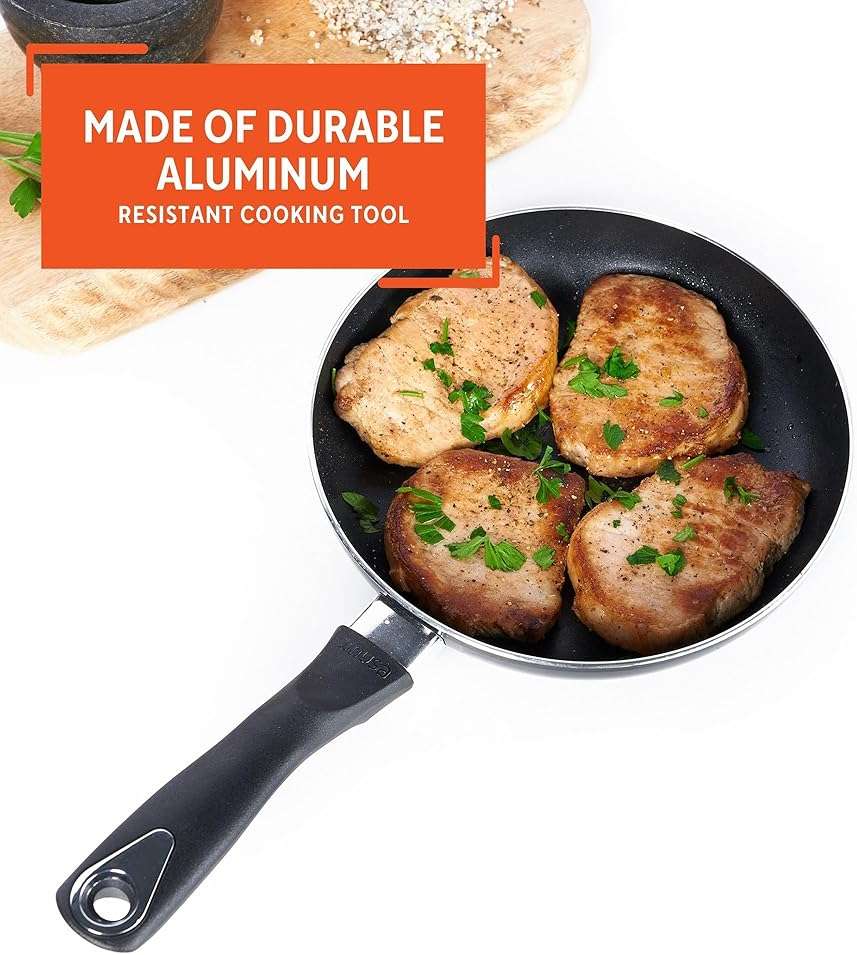 IMUSA 8in Bistro Aluminum Nonstick Fry Pan with Cool Touch Handle, Small Skillet for Eggs, Omelets, Sauteing, and Everyday Cooking, Black - Image 4
