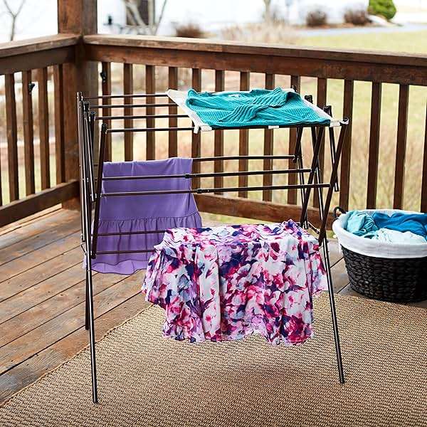 Household Essentials 5175 Collapsible Expandable Metal Clothes Drying Rack, Antique Bronze, STORAGE - Image 4