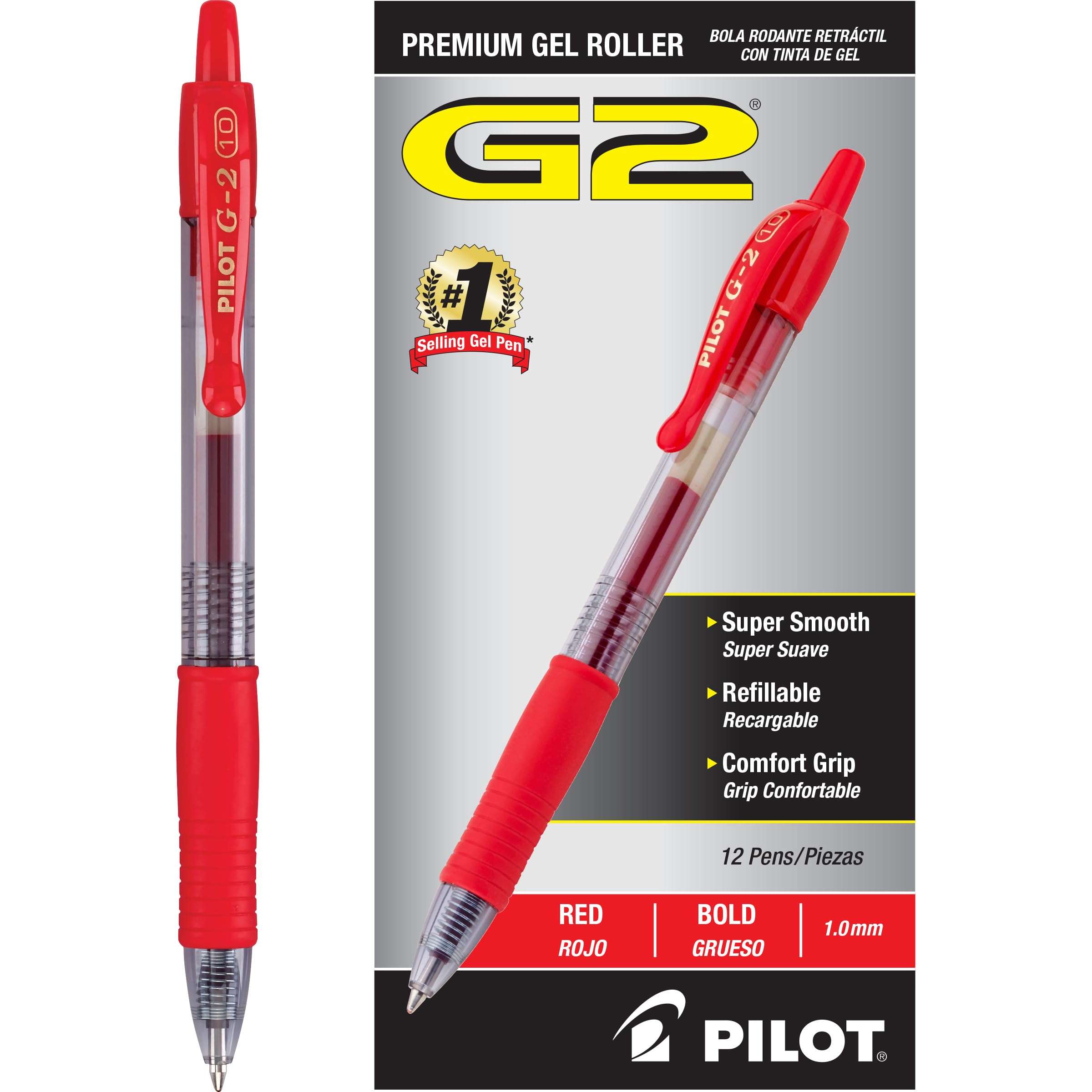 Pilot G2 Premium Gel Roller Pens, Bold Point 1 mm, Red Pens, Pack of 12 - Ideal for School, Journaling & Office Writing - Image 1