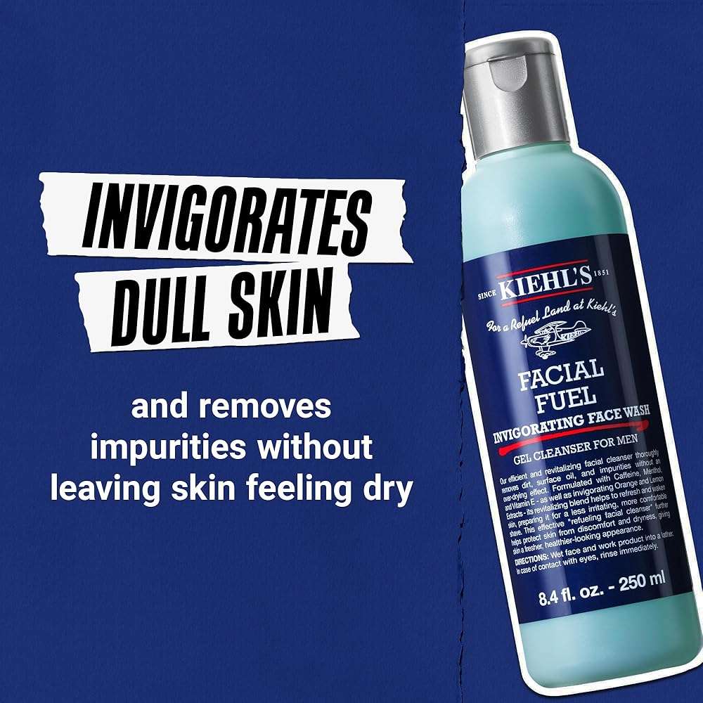 Kiehl's Facial Fuel Face Wash, Refreshing + Invigorating Men's Gel Cleanser, with Caffeine, Vitamin E and Menthol, Non-Drying Formula Moisturizes Skin, Great for Clogged Pores, for All Skin Types - Image 3
