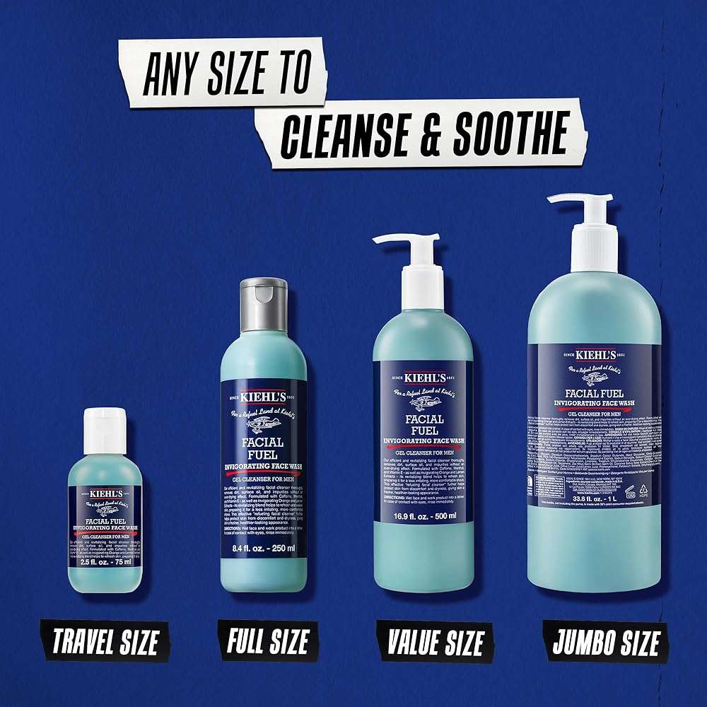 Kiehl's Facial Fuel Face Wash, Refreshing + Invigorating Men's Gel Cleanser, with Caffeine, Vitamin E and Menthol, Non-Drying Formula Moisturizes Skin, Great for Clogged Pores, for All Skin Types - Image 7