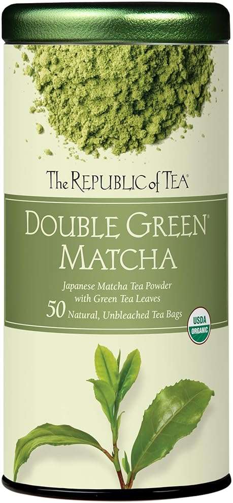 The Republic of Tea Organic Double Green Matcha, Individual Tea Bags with Japanese Matcha Tea Powder and Green Tea Leaves Blend, Natural Unbleached Bags in Reusable Tin Canister, 50 Tea Bags - Image 1